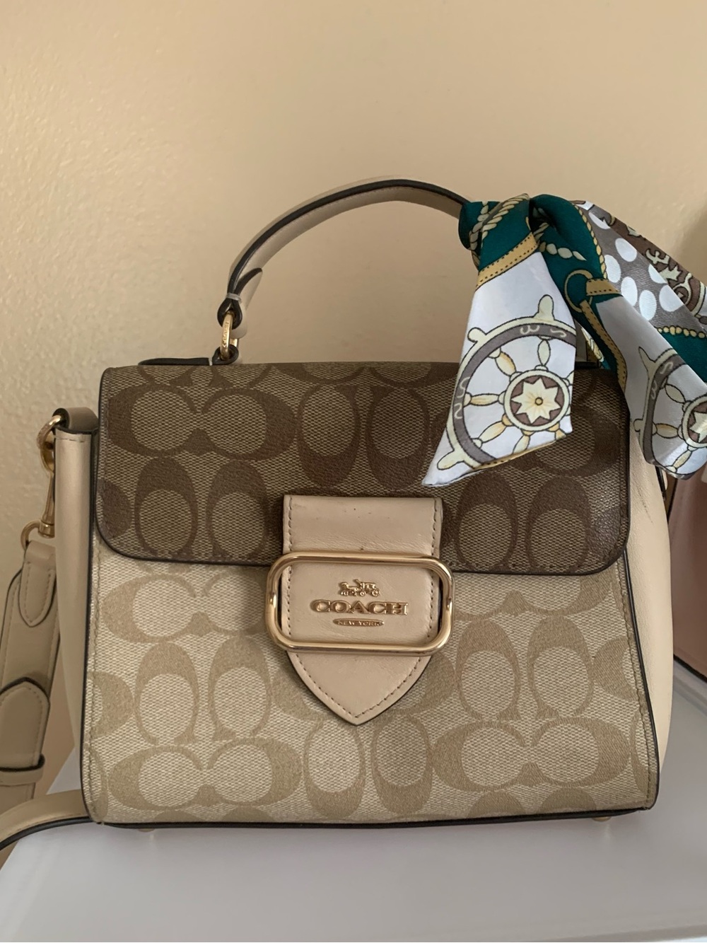 Coach Women's Morgan Top Handle Satchel Colorblock Signature Canvas, Khaki Multi